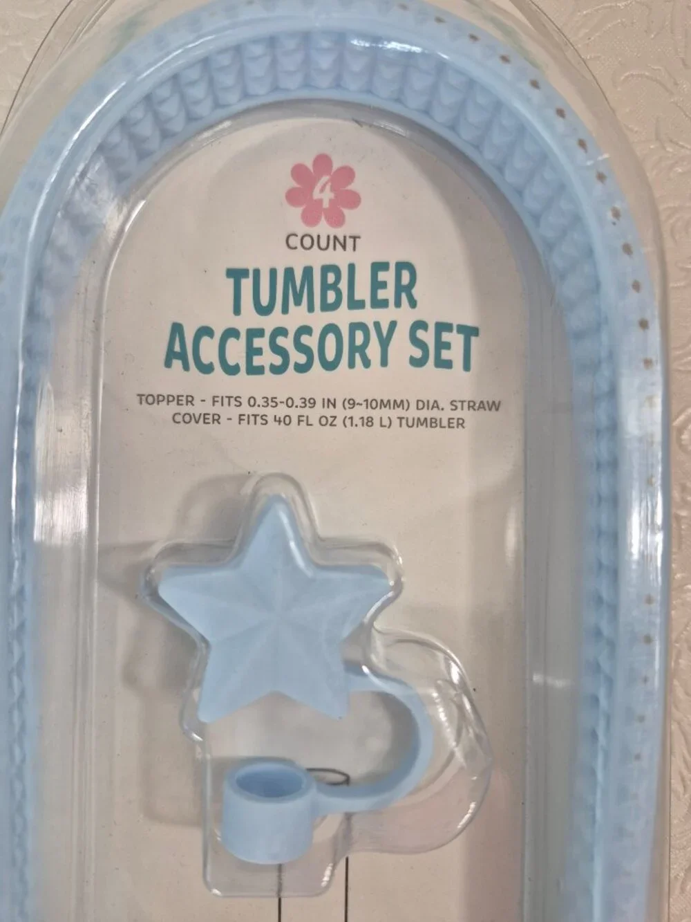 Tumbler Accessory Set Light Blue Star Straw Topper 4 Piece Set